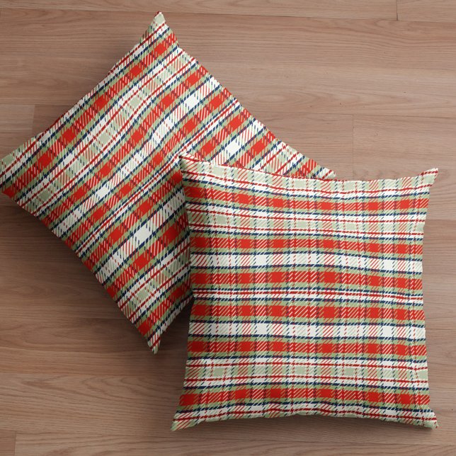 Eenvoudige rustieke vakantie Plaid Schattige rood  Kussen (Rustic red and green plaid simple minimalist throw pillow)