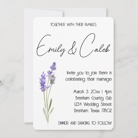 Eenvoudige rustieke Waterverf Lavendel bruiloft Kaart (Voorkant)