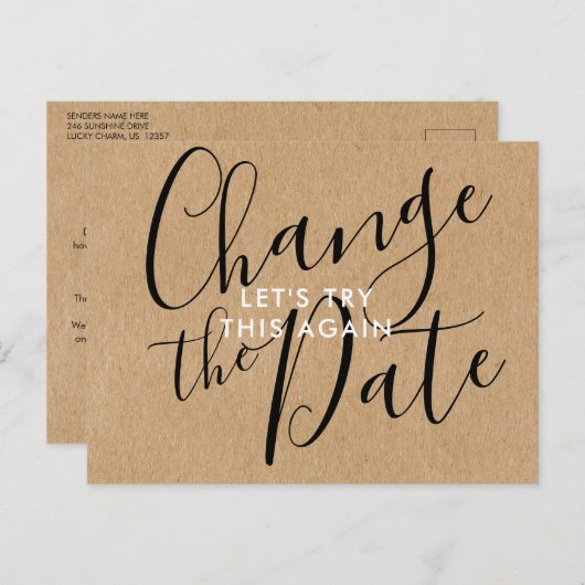 Eenvoudige Rustieke Wijzigingsdatum Uitgesteld Gea Aankondigingskaart (Voorkant / Achterkant)