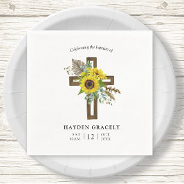 Eenvoudige rustieke Zonnebloem Houten Kruisdoop Servet