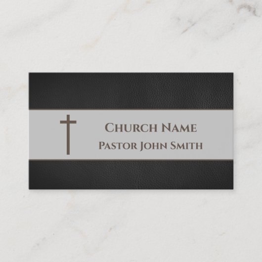 Eenvoudige rustieke zwarte lederen kerk visitekaartje (Voorkant)