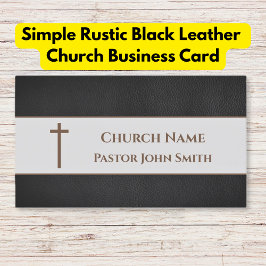 Eenvoudige rustieke zwarte lederen kerk visitekaartje