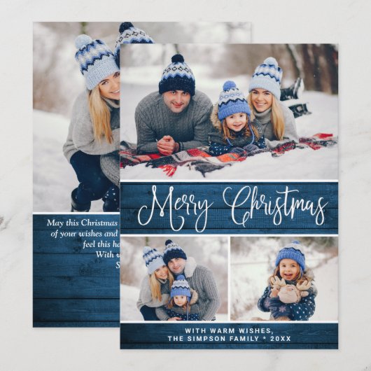 Eenvoudige Rustige 4-FOTO kerstgroet Feestdagenkaart (Voorkant / Achterkant)