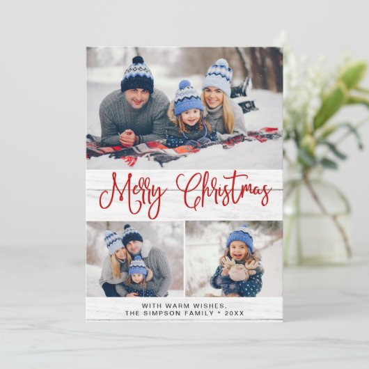 Eenvoudige Rustige 6-FOTO-kerstgroet Feestdagenkaart (Staand voorkant)