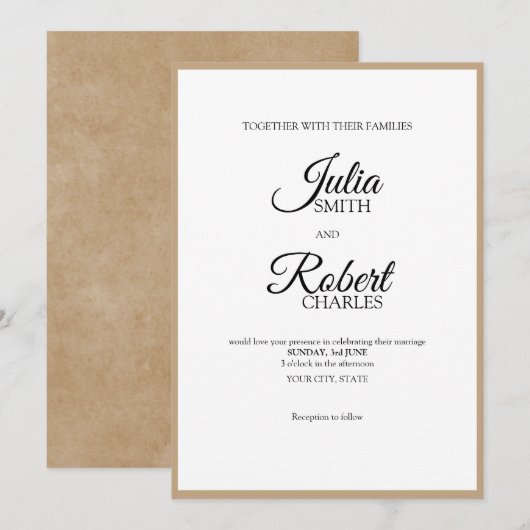 Eenvoudige rustige elegante trouwuitnodiging kaart (Voorkant / Achterkant)