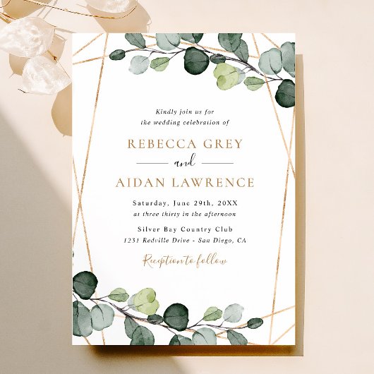 Eenvoudige Rustige Eucalyptus Greenery Gold Weddin Kaart