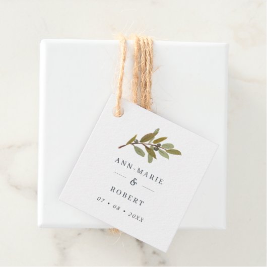 Eenvoudige Rustige Olive Branch Wedding Names Bedankjes Labels (In situ)