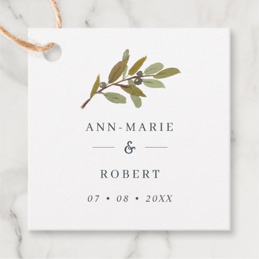 Eenvoudige Rustige Olive Branch Wedding Names Bedankjes Labels (Voorkant)