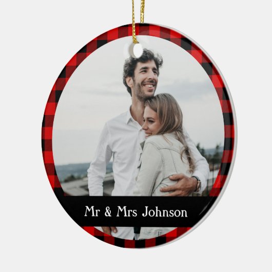 Eenvoudige Rustige Red Black Buffalo foto Keramisch Ornament (Links)