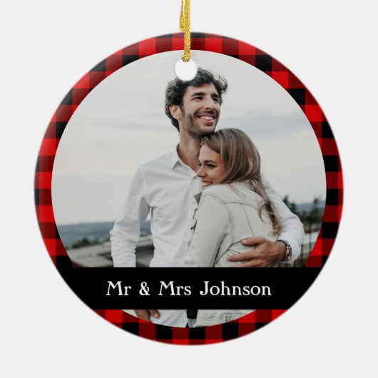 Eenvoudige Rustige Red Black Buffalo foto Keramisch Ornament (Achterkant)