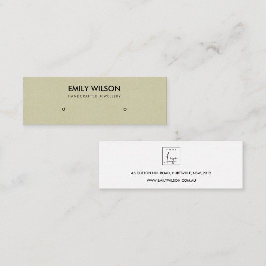 EENVOUDIGE RUSTISCHE KRAFT CHIC STUD EARRING DISPL MINI VISITEKAARTJE (Voorkant / Achterkant)