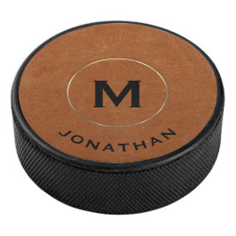 Eenvoudige Sable Gold Classic Monogram Naam Hockey Puck