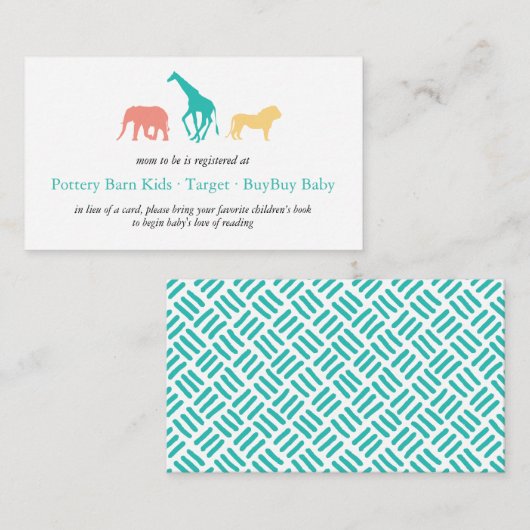 Eenvoudige Safari Dier Baby Boy Registry Enclosure Informatiekaartje (Voorkant / Achterkant)