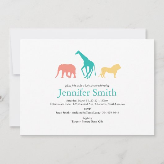 Eenvoudige Safari Dier Silhouet Jongen Baby shower Kaart (Voorkant)