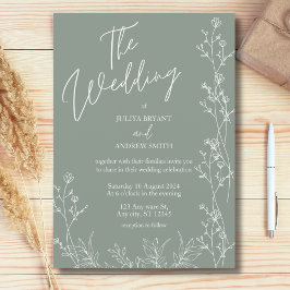 Eenvoudige saga groen trendy bruiloft uitnodiging