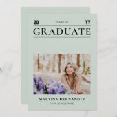 Eenvoudige Sage Afstuderen Fotoaankondiging Aankondiging (Voorkant / Achterkant)