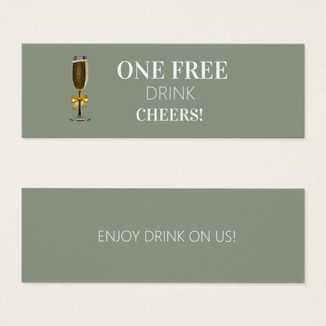 Eenvoudige Sage bruiloft gratis Drink ticket vouch Mini Visitekaartjes (Voorkant /achterkant)