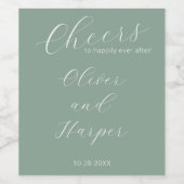 Eenvoudige Sage Elegant Script Wedding Wijn Etiket (Enkel label)