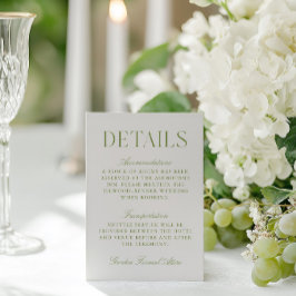 Eenvoudige Sage Green & Beige Wedding Details Informatiekaartje