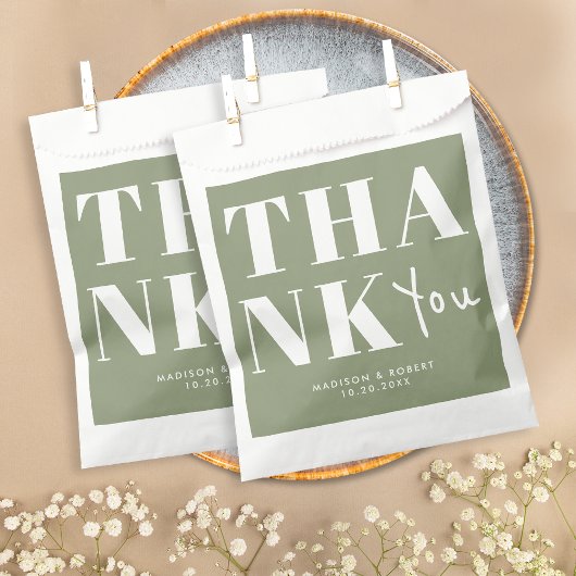Eenvoudige Sage Green Bold Chic Dank u bruiloft Bedankzakje
