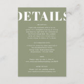 Eenvoudige Sage Green Bold Moderne bruiloft Detail Informatiekaartje (Voorkant)