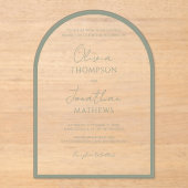 Eenvoudige Sage Green Border Script Wedding Arch Acryl Uitnodigingen (Voorkant)