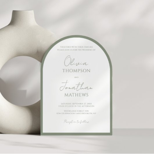 Eenvoudige Sage Green Border Script Wedding Arch Kaart