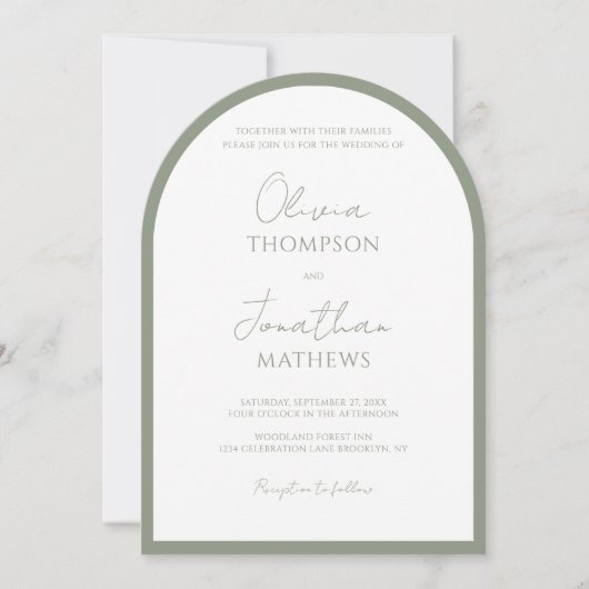 Eenvoudige Sage Green Border Script Wedding Arch Kaart (Voorkant)