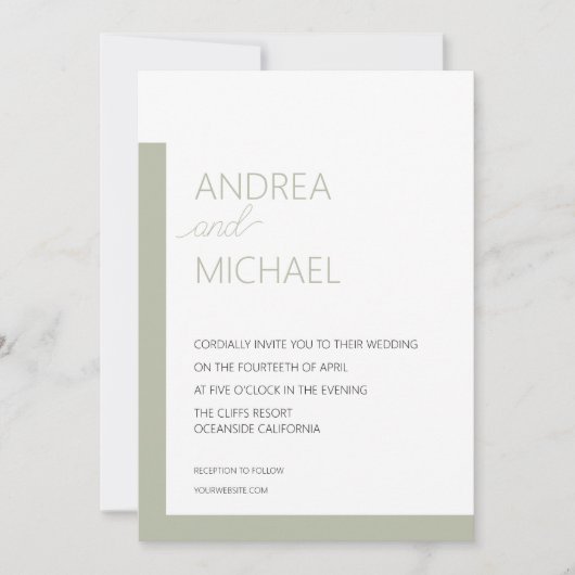 Eenvoudige Sage Green bruiloft uitnodiging (Voorkant)