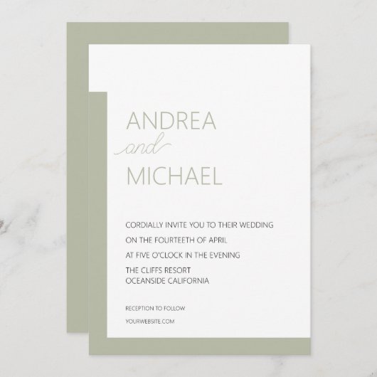 Eenvoudige Sage Green bruiloft uitnodiging (Voorkant / Achterkant)