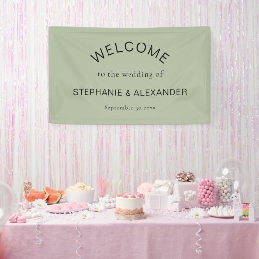 Eenvoudige Sage Green Custom Welkom bij bruiloft Spandoek (Feest)