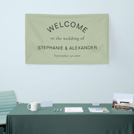 Eenvoudige Sage Green Custom Welkom bij bruiloft Spandoek (Beurs)