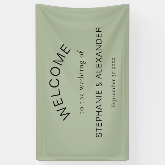 Eenvoudige Sage Green Custom Welkom bij bruiloft Spandoek (Verticaal)