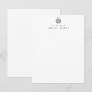Eenvoudige Sage Green Cute Apple Personaliste Teac Notitiekaartje