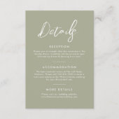 Eenvoudige Sage Green Elegant Script Wedding Detai Informatiekaartje (Voorkant)