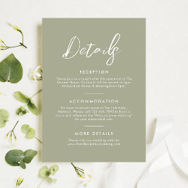 Eenvoudige Sage Green Elegant Script Wedding Detai Informatiekaartje