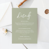 Eenvoudige Sage Green Elegant Script Wedding Detai Informatiekaartje