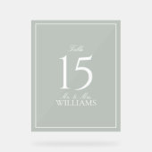 Eenvoudige Sage Green Elegant Trouwtafel Nummer Acryl Bord (Voorkant)