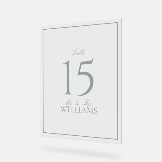 Eenvoudige Sage Green Elegant Trouwtafel Nummer Acryl Bord (Hoek)