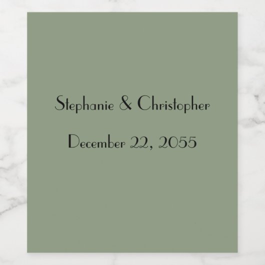 Eenvoudige Sage Green en Black Wedding Favor Wijn Etiket (Enkel label)