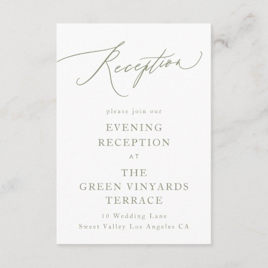 Eenvoudige Sage Green en White Modern Calligraphy Informatiekaartje (Voorkant)