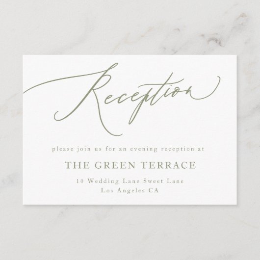 Eenvoudige Sage Green en White Modern Calligraphy Informatiekaartje (Voorkant)