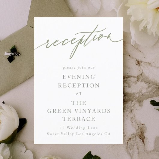 Eenvoudige Sage Green en White Modern Calligraphy Informatiekaartje