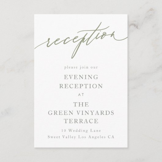 Eenvoudige Sage Green en White Modern Calligraphy Informatiekaartje (Voorkant)