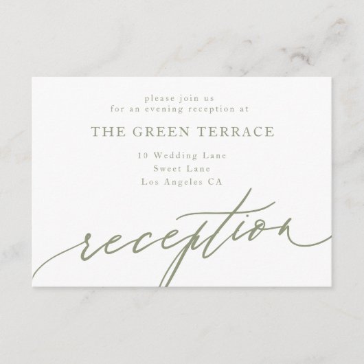 Eenvoudige Sage Green en White Modern Calligraphy Informatiekaartje (Voorkant)