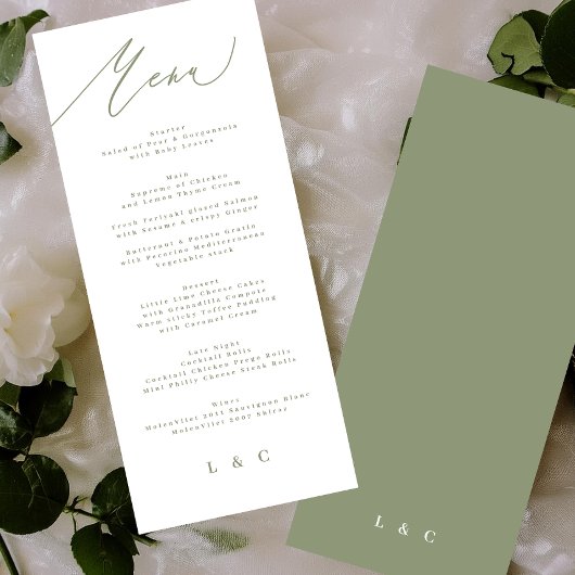 Eenvoudige Sage Green en White Modern Calligraphy Menu