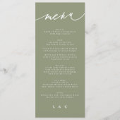Eenvoudige Sage Green en White Modern Calligraphy Menu (Voorkant)
