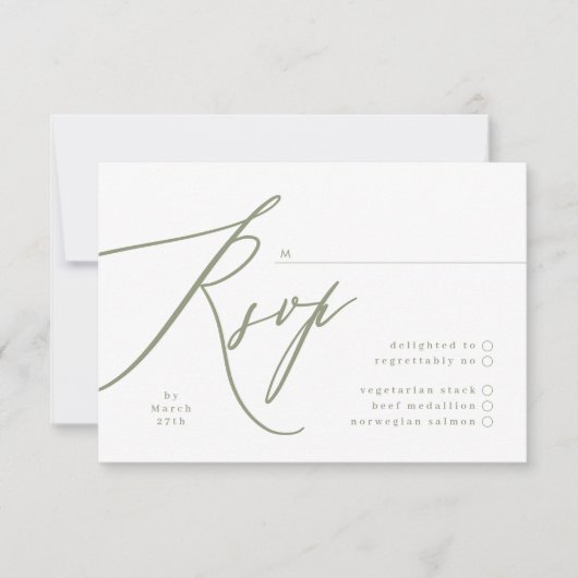 Eenvoudige Sage Green en White Modern Calligraphy RSVP Kaartje (Voorkant)
