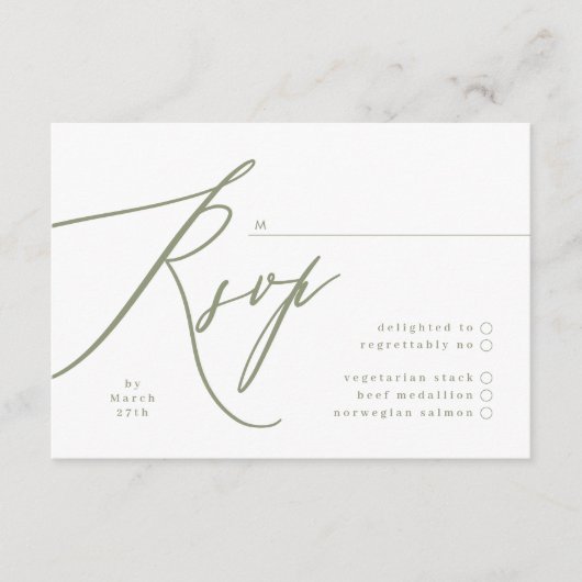 Eenvoudige Sage Green en White Modern Calligraphy RSVP Kaartje (Voorkant)