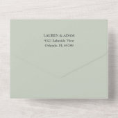 Eenvoudige Sage Green Eucalyptus Calligraphy Weddi All In One Uitnodiging (Achterkant)